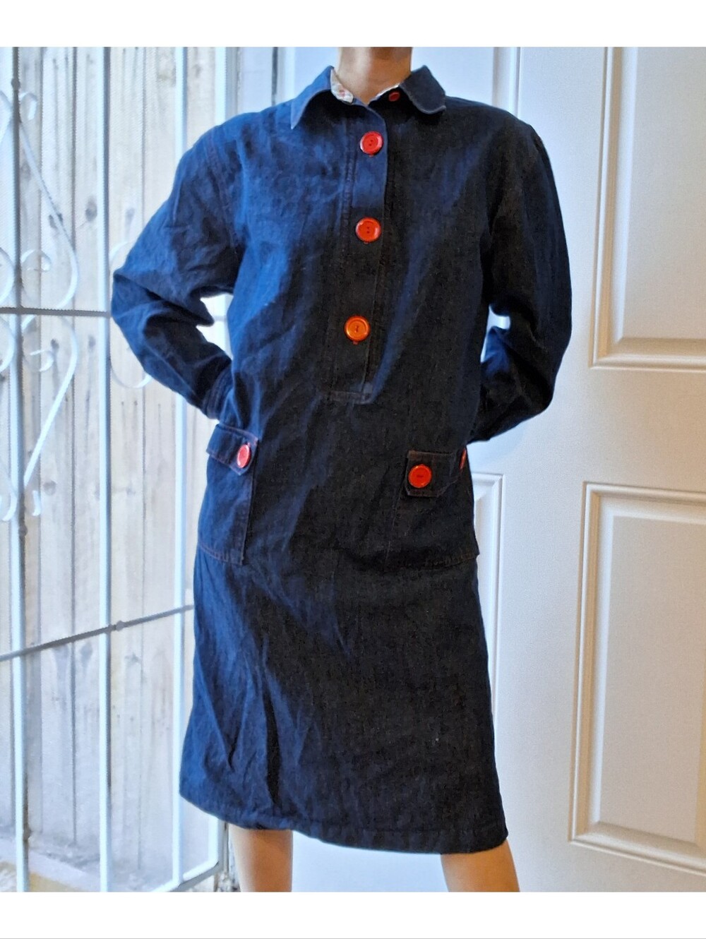 80s Art Teacher Retro Denim Dress Justin Tyler Statement Buttons